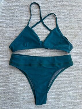 JOLYN Triangle Top  Zoe Bottoms Bikini Set color peacock size Medium